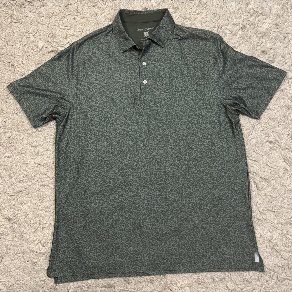Hickey Freeman Men’s Green Floral Golf Polo Shirt Size Large